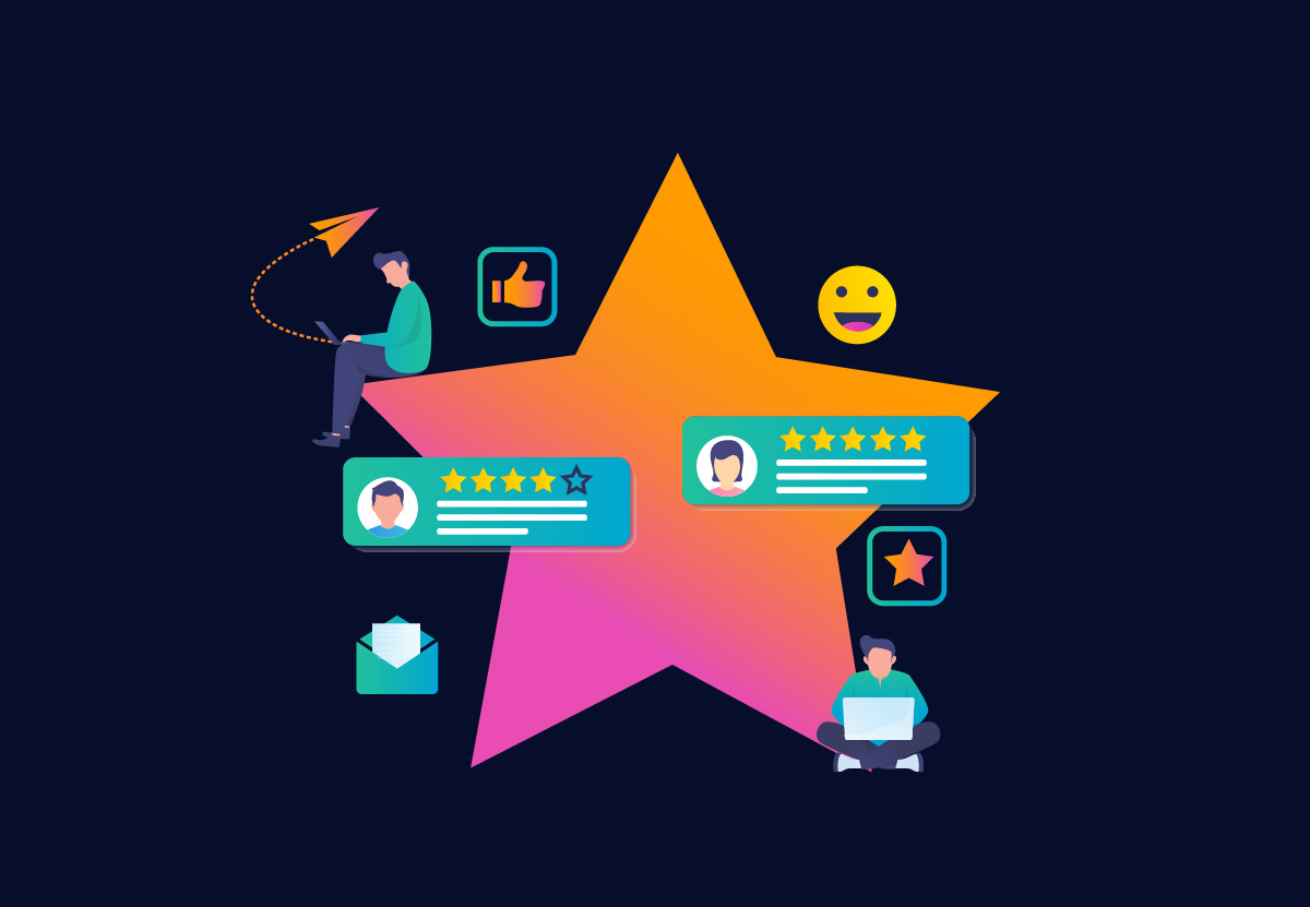 star icon with reviews round it